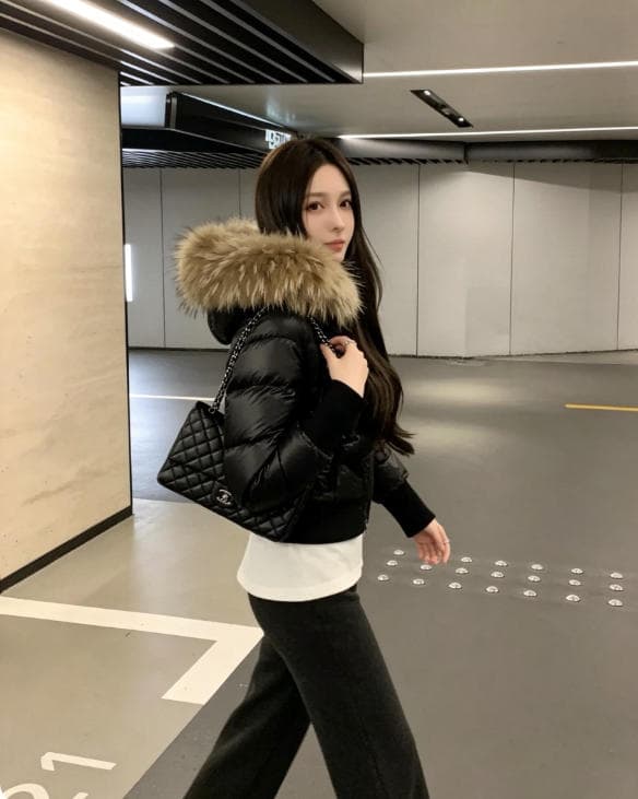 한 부서 네리 털이 있는 방수 가죽 표면 허리 수축 패딩 재킷 다운 코트 겨울 재킷 두꺼움 목화 진딧물 면 의류 여성 이미지 4