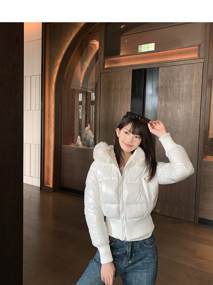 한 부서 네리 털이 있는 방수 가죽 표면 허리 수축 패딩 재킷 다운 코트 겨울 재킷 두꺼움 목화 진딧물 면 의류 여성 상세 이미지 9