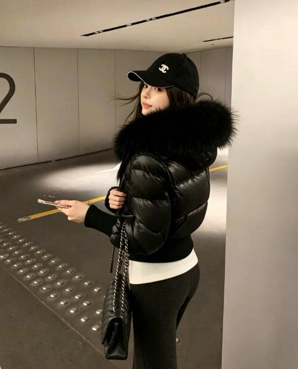 한 부서 네리 털이 있는 방수 가죽 표면 허리 수축 패딩 재킷 다운 코트 겨울 재킷 두꺼움 목화 진딧물 면 의류 여성 상세 이미지 15