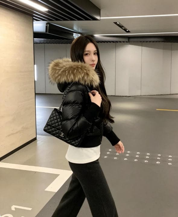 한 부서 네리 털이 있는 방수 가죽 표면 허리 수축 패딩 재킷 다운 코트 겨울 재킷 두꺼움 목화 진딧물 면 의류 여성 상세 이미지 19