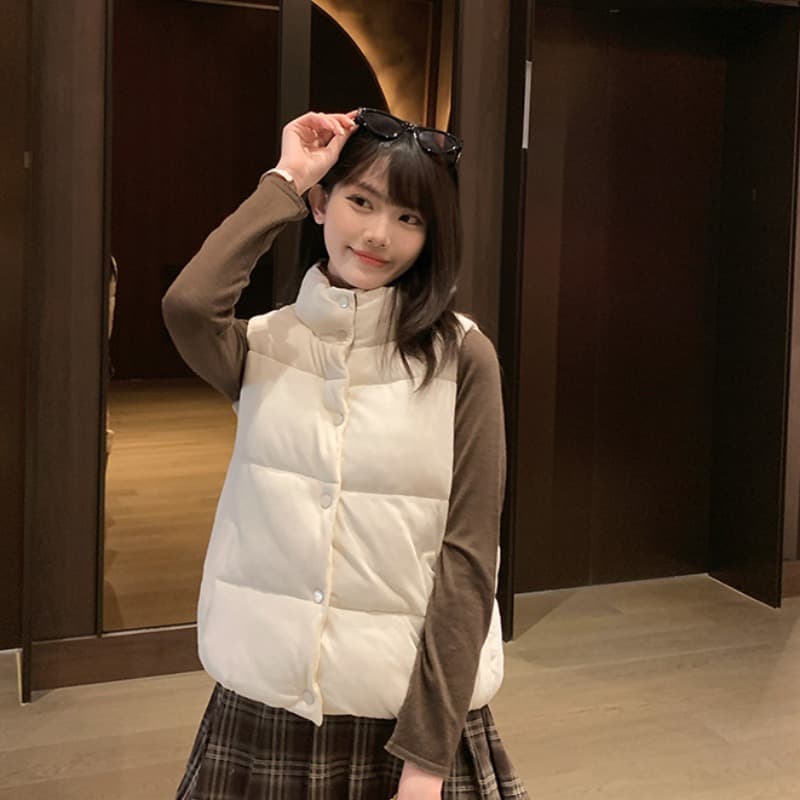 한 부서 Chic 패치워크 체크무늬 스탠드 칼라 베스트 면 의류 여성 작은 키 겨울 두꺼운 보온 방풍 면 옷 재킷 이미지 2