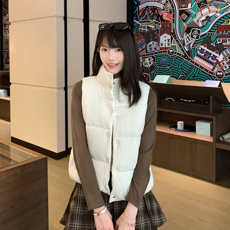 한 부서 Chic 패치워크 체크무늬 스탠드 칼라 베스트 면 의류 여성 작은 키 겨울 두꺼운 보온 방풍 면 옷 재킷 이미지 3