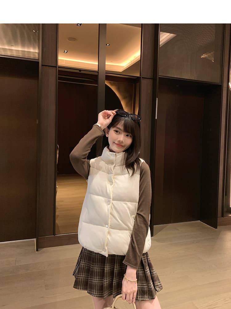 한 부서 Chic 패치워크 체크무늬 스탠드 칼라 베스트 면 의류 여성 작은 키 겨울 두꺼운 보온 방풍 면 옷 재킷 상세 이미지 5