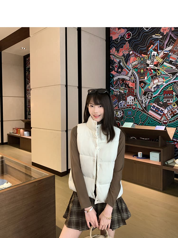 한 부서 Chic 패치워크 체크무늬 스탠드 칼라 베스트 면 의류 여성 작은 키 겨울 두꺼운 보온 방풍 면 옷 재킷 상세 이미지 6
