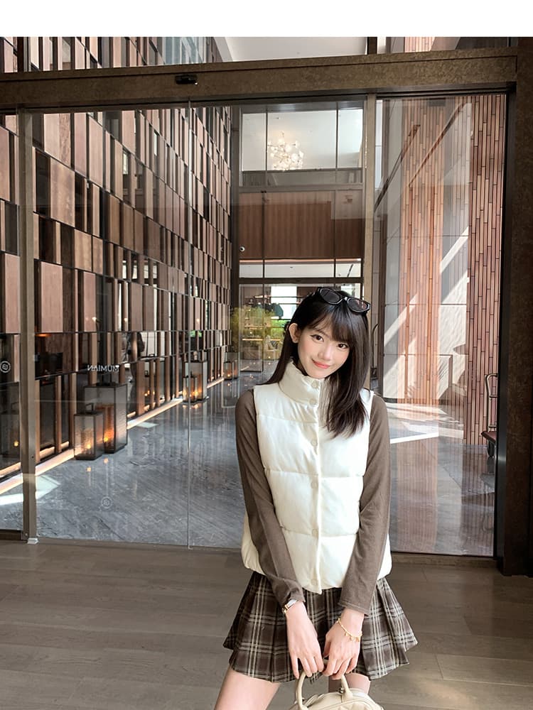한 부서 Chic 패치워크 체크무늬 스탠드 칼라 베스트 면 의류 여성 작은 키 겨울 두꺼운 보온 방풍 면 옷 재킷 상세 이미지 9