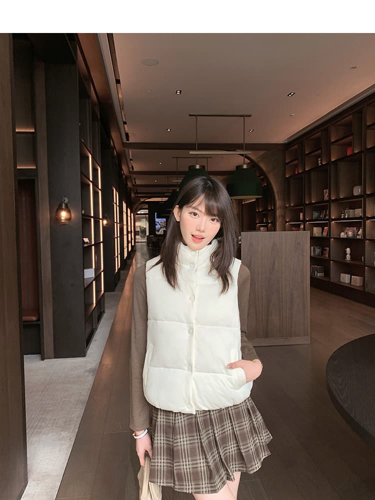 한 부서 Chic 패치워크 체크무늬 스탠드 칼라 베스트 면 의류 여성 작은 키 겨울 두꺼운 보온 방풍 면 옷 재킷 상세 이미지 10