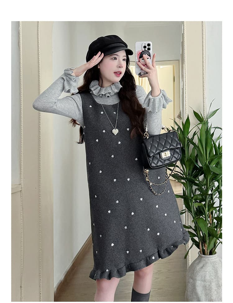 지금 지금 실사 2026 자수 하트 모직 임산부 투피스 세트 상세 이미지 13
