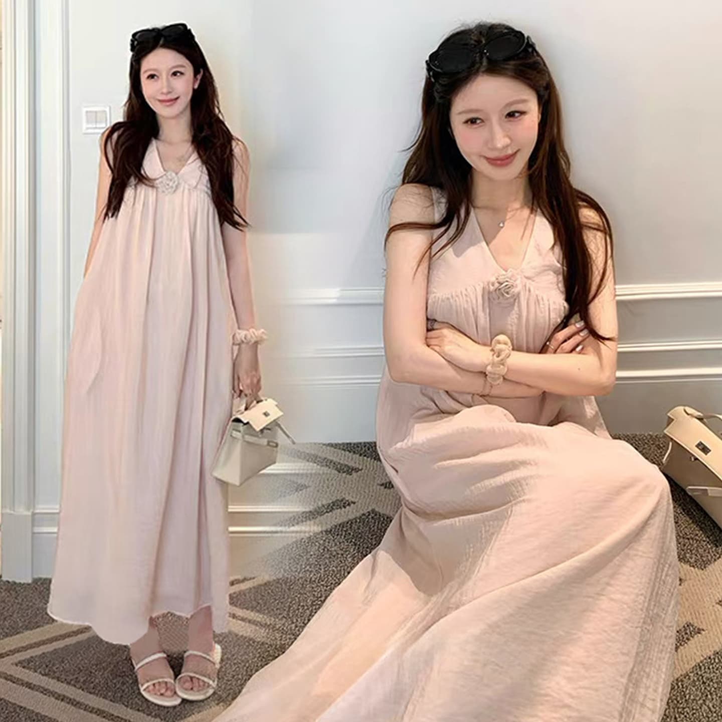 질량 지금 지금 그림 있음 가공 부드러운 바람 품격 임산부 조끼 스커트 루즈핏 얇은 아름다운 품격 출산 스커트 이미지 3