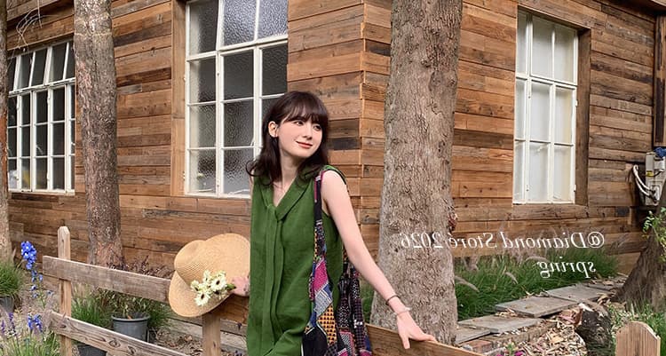 지금 지금 그림 있음 가공 실사 중 2026 여름 레트로 숲 녹색 휴가 바람 임산부 드레스 상세 이미지 27