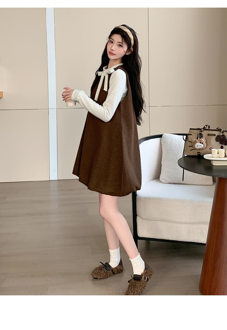 질량 지금 지금 실사 2026 가을 겨울 새로운 도트 무늬 레이스업 털 짠 셔츠 달콤함 꽃밭 투피스 세트 출산 스커트 상세 이미지 22