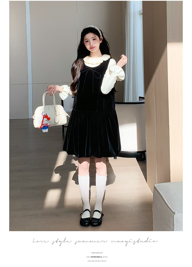 질량 지금 지금 실사 2026 가을 겨울 새로운 벨벳 부서 나비 매듭 퍼프 꽃밭 치마 임산부 투피스 세트 상세 이미지 22