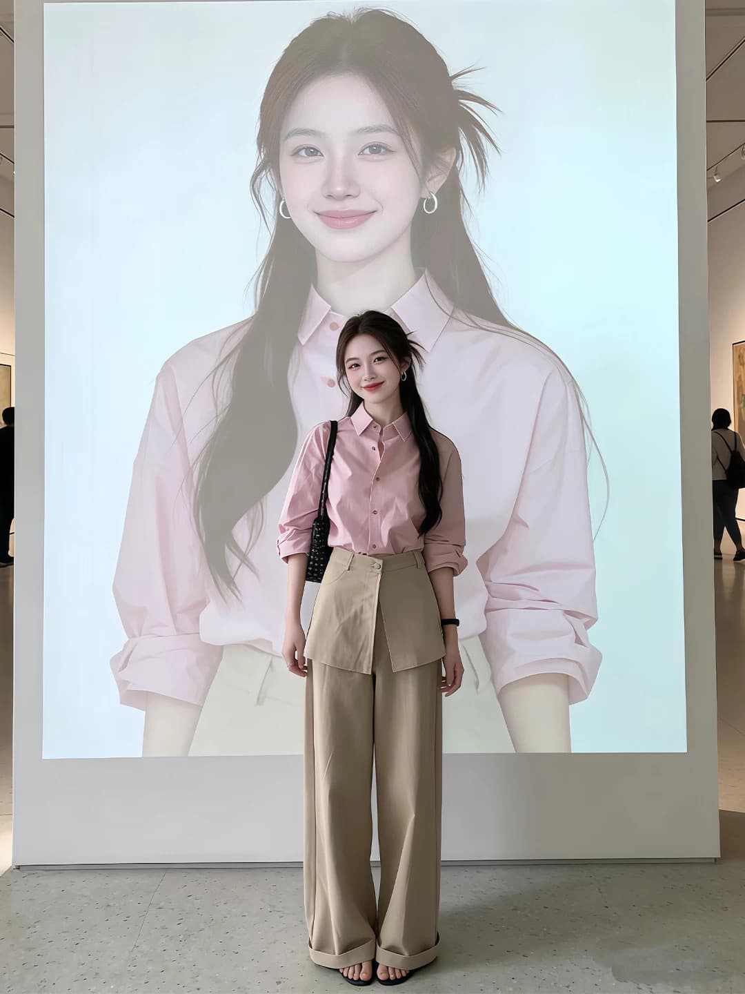 품격 전체 집합 ootd 착용 가져 가라. 한 부서 자이언트 잘 생긴 핑크색 셔츠 와이드 레그 팬츠 투피스 슈트 2026 가을 섹션 상세 이미지 1