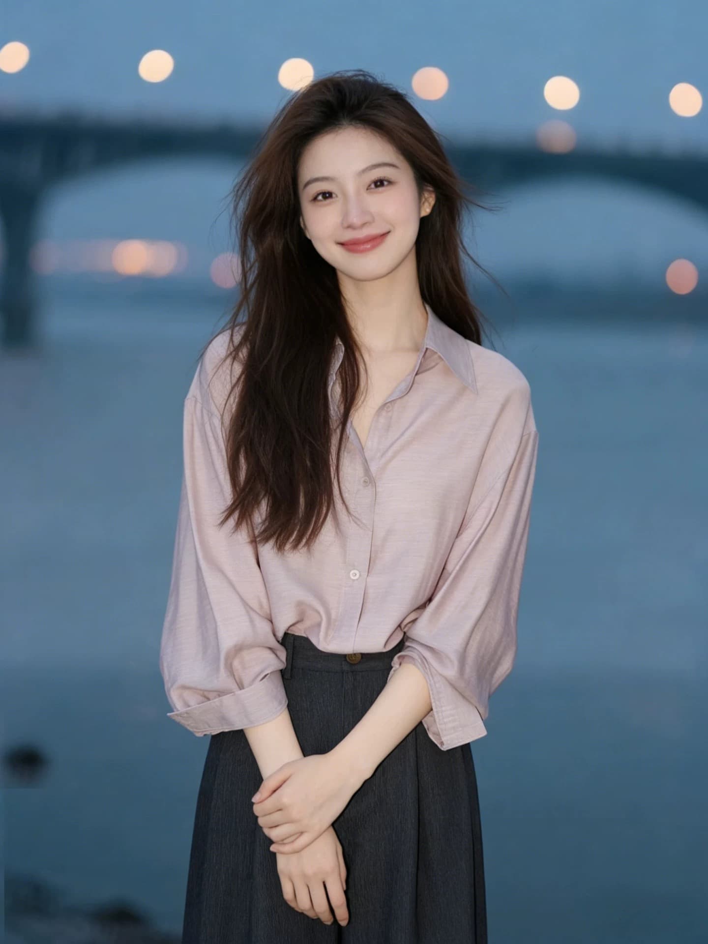프랑스식 핑크색 레트로 폴로 칼라 단추 품격 부드러운 여성 셔츠 느긋한 루즈핏 슬림해 보이는 다용도 출퇴근 맨위 상세 이미지 1