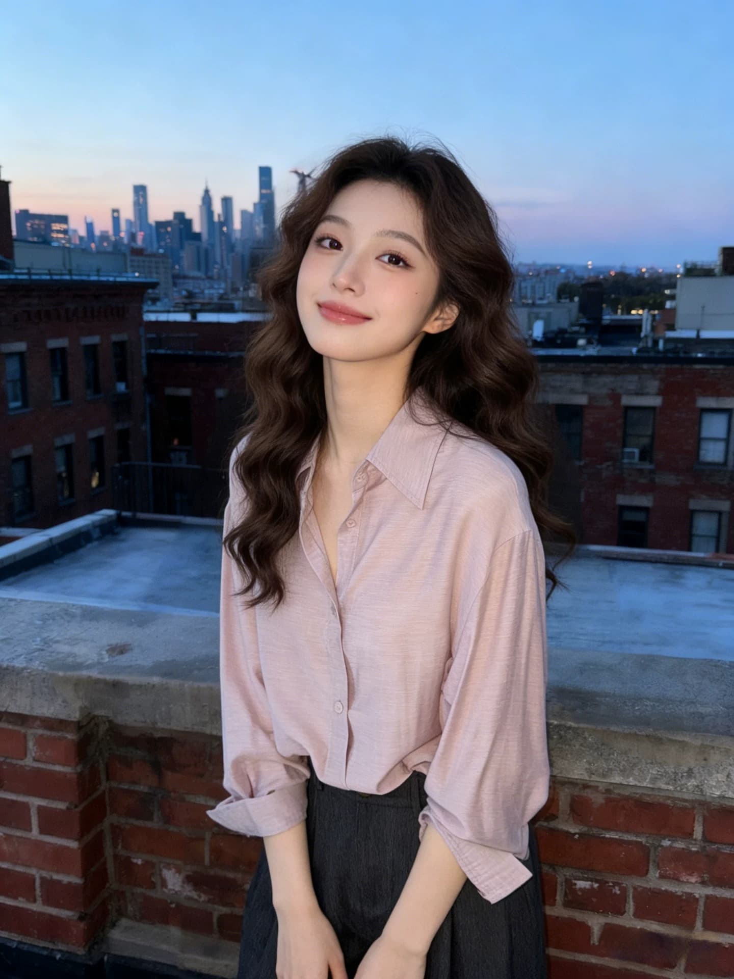 프랑스식 핑크색 레트로 폴로 칼라 단추 품격 부드러운 여성 셔츠 느긋한 루즈핏 슬림해 보이는 다용도 출퇴근 맨위 상세 이미지 4