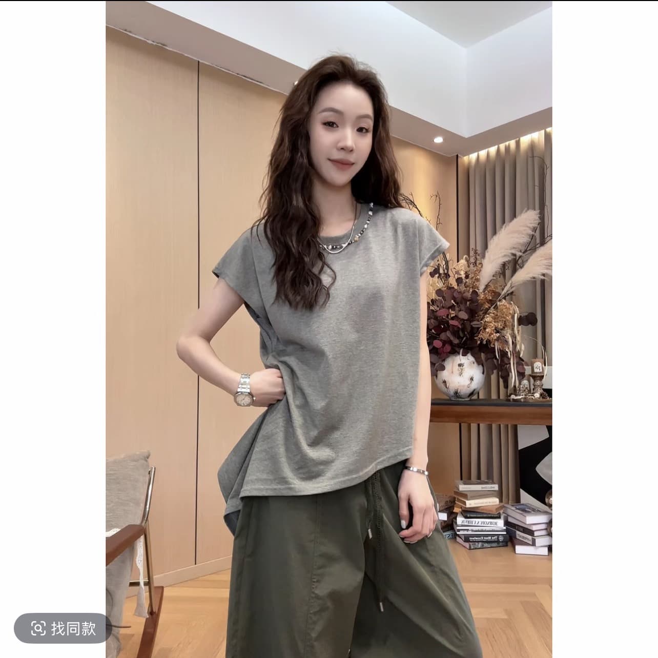 작은 조용한 잠시 비즈 박기 리본 맨위 2026 여름 새로운 다용도 슬림해 보이는 티셔츠 바지 이미지 5