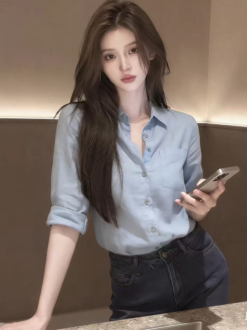 하늘색 여성 셔츠 2026 년 여름 새로운 고급 디자인 센스 유럽과 미국 스타일 우아함 출퇴근 디스플레이 품격 맨위 이미지 2