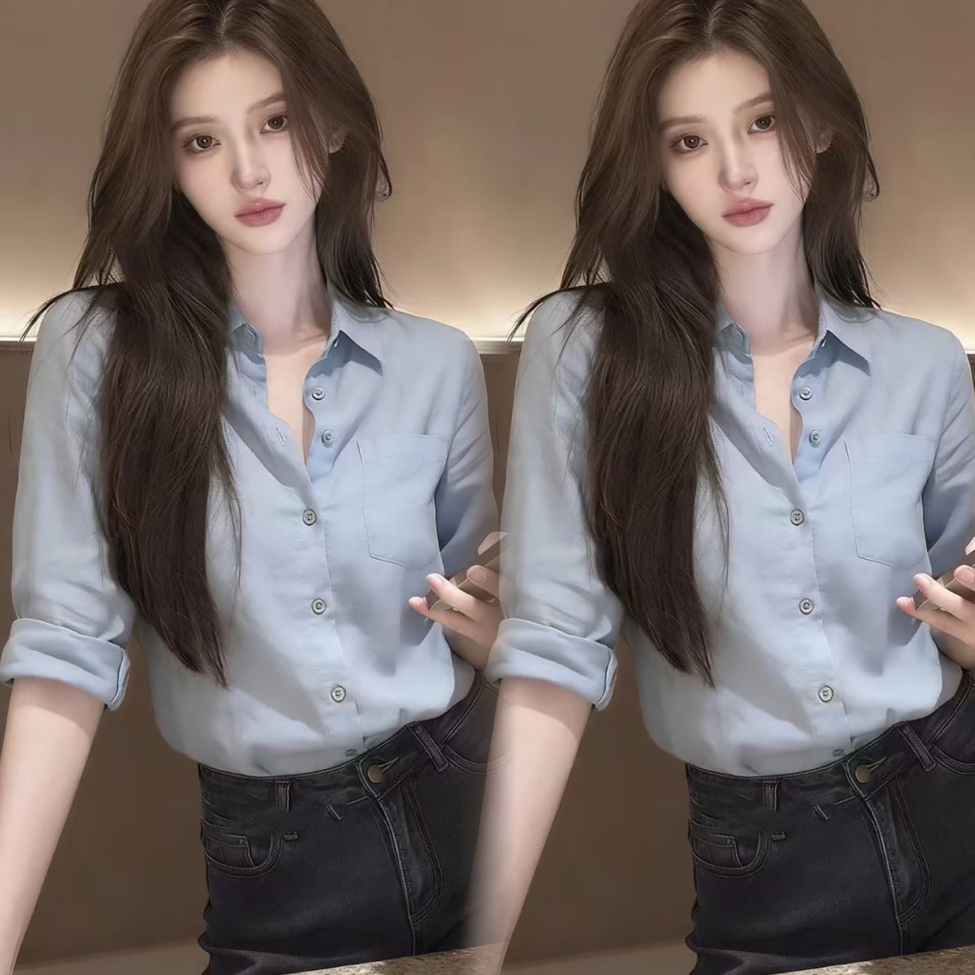 하늘색 여성 셔츠 2026 년 여름 새로운 고급 디자인 센스 유럽과 미국 스타일 우아함 출퇴근 디스플레이 품격 맨위 상세 이미지 6