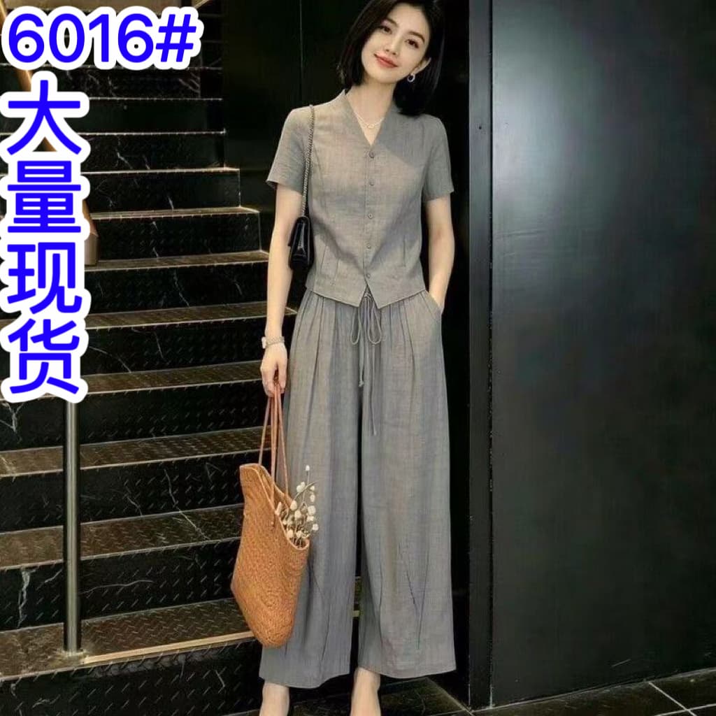 슬림해 보이는 루즈핏 맨위 허리밴드 펌프 로프 와이드 레그 팬츠 세트 여름 이미지 2