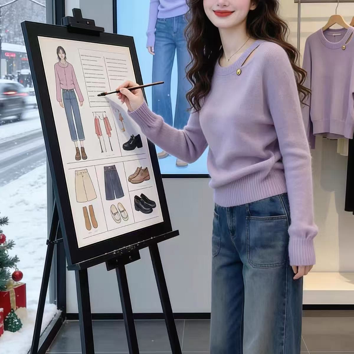 도파민 보라색 홀로우 아웃 풀오버 긴팔 스웨터 여자 가을 한 부서 분위기 센스 고유 한 아름다운 루즈핏 니트 스웨터 트렌디 이미지 5