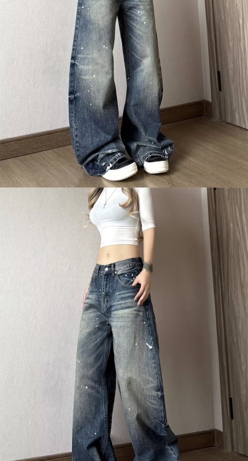 출퇴근 중성 워싱 먹물 모통이 칼 청바지 여성 봄 가을 루즈핏 넓은 다리 도루 센스 슬림해 보이는 바닥 청소 데님 바지 상세 이미지 2