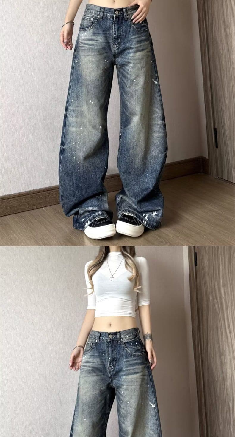 출퇴근 중성 워싱 먹물 모통이 칼 청바지 여성 봄 가을 루즈핏 넓은 다리 도루 센스 슬림해 보이는 바닥 청소 데님 바지 상세 이미지 4