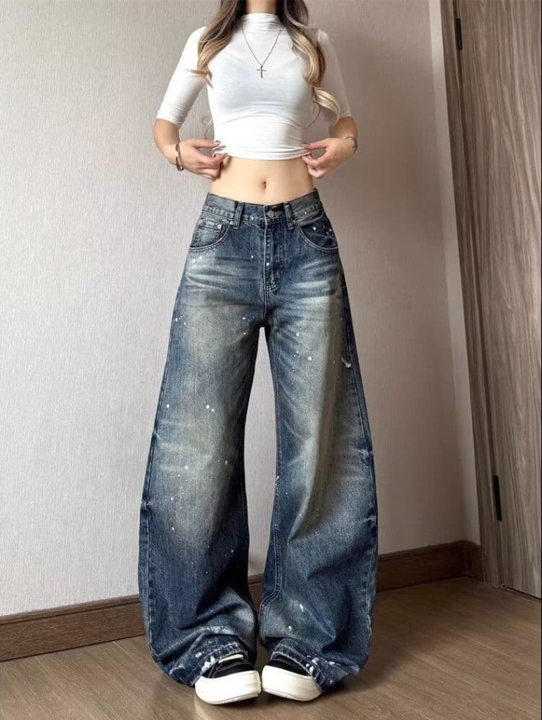 출퇴근 중성 워싱 먹물 모통이 칼 청바지 여성 봄 가을 루즈핏 넓은 다리 도루 센스 슬림해 보이는 바닥 청소 데님 바지 상세 이미지 7