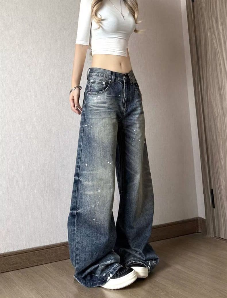 출퇴근 중성 워싱 먹물 모통이 칼 청바지 여성 봄 가을 루즈핏 넓은 다리 도루 센스 슬림해 보이는 바닥 청소 데님 바지 상세 이미지 11