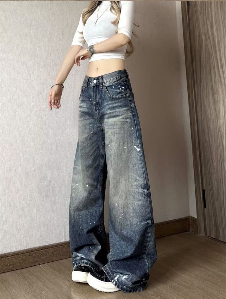 출퇴근 중성 워싱 먹물 모통이 칼 청바지 여성 봄 가을 루즈핏 넓은 다리 도루 센스 슬림해 보이는 바닥 청소 데님 바지 상세 이미지 12