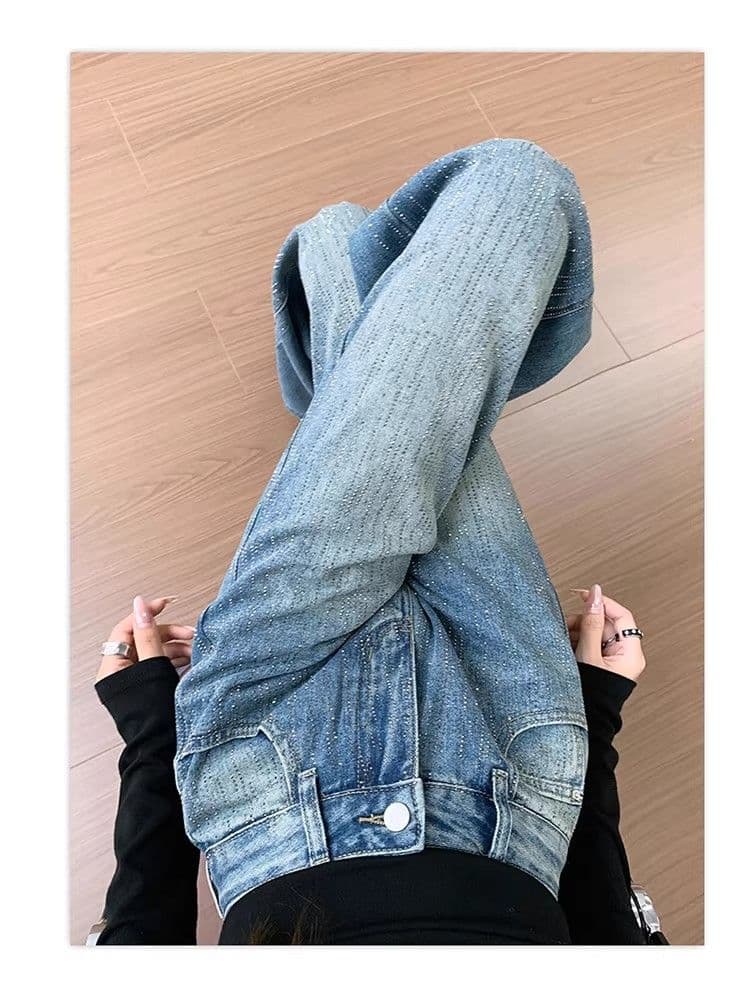 ins 높음 거리 출퇴근 넓은 다리 하이 웨이스트 청바지 여성 봄 가을 새로운 슬림해 보이는 루즈핏 패션 바닥 청소 청바지 상세 이미지 14