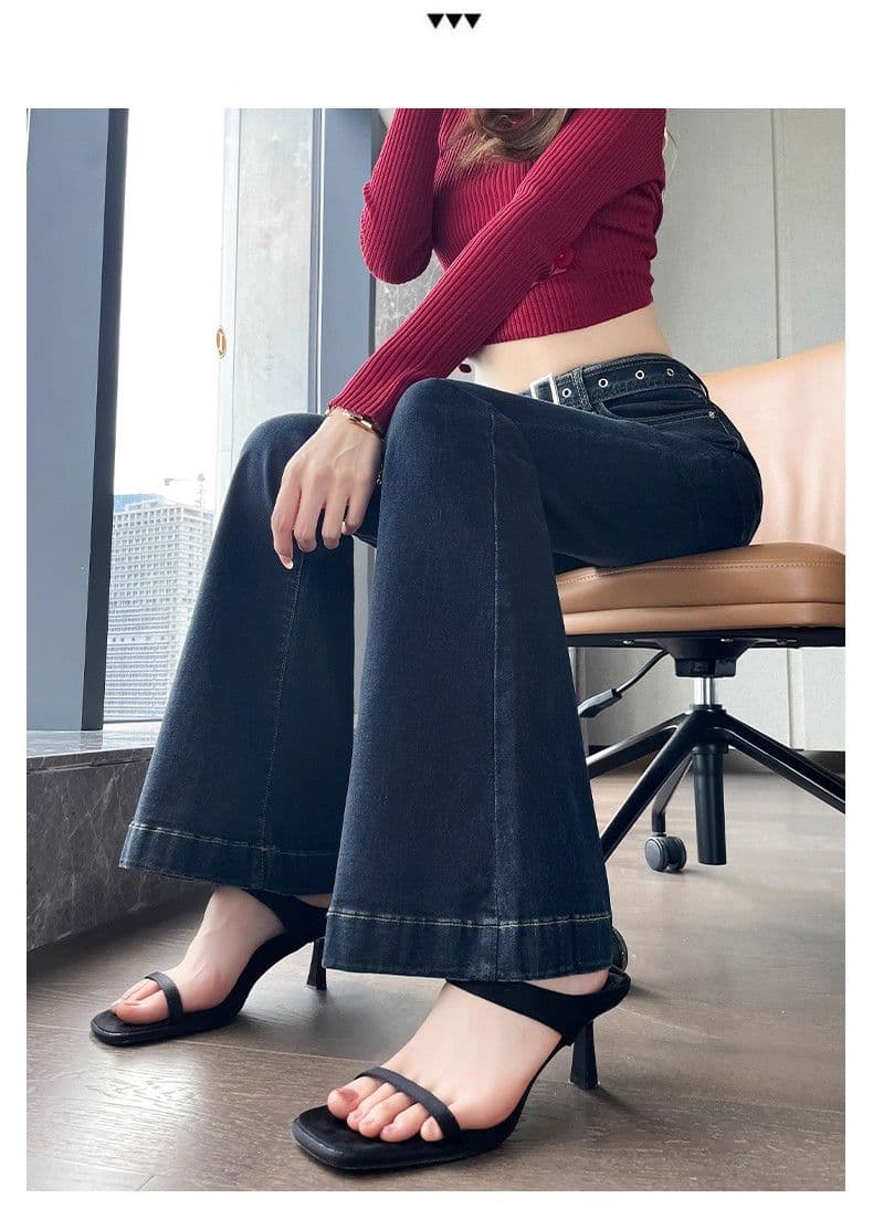핫걸 부츠컷 청바지 여성 봄과 가을 옷 새로운 하이웨이스트 슬림해 보이는 경기 벨트 벨트 디자인 센스 나팔 청바지 트렌디 상세 이미지 15