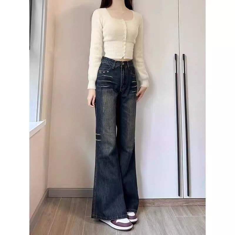 출퇴근 웃음 하 ins 트렌디 트렌드 하이 웨이스트 청바지 여성 봄 가을 새로운 슬림해 보이는 패션 바닥 청소 청바지 트렌디 이미지 2