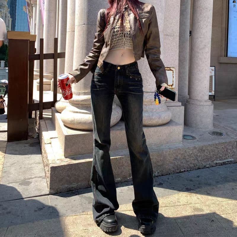 출퇴근 웃음 하 ins 트렌디 트렌드 하이 웨이스트 청바지 여성 봄 가을 새로운 슬림해 보이는 패션 바닥 청소 청바지 트렌디 이미지 4