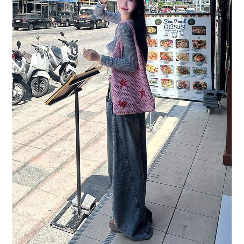 아메리칸 거리 디자인 센스 넓은 다리 청바지 여성 봄 가을 새로운 개성 하이웨이스트 루즈핏 바닥 청소 청바지 트렌디 이미지 3