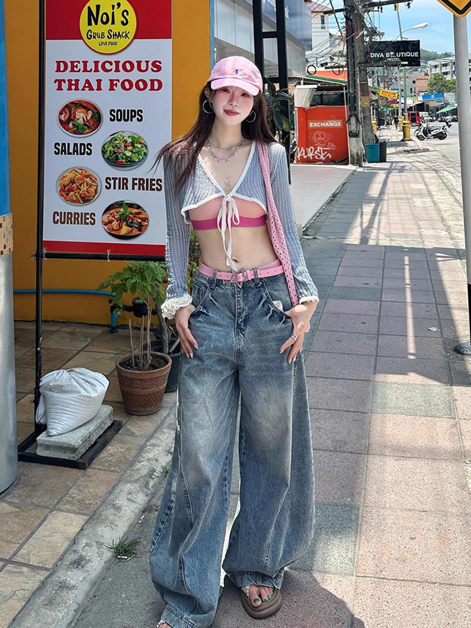 아메리칸 거리 디자인 센스 넓은 다리 청바지 여성 봄 가을 새로운 개성 하이웨이스트 루즈핏 바닥 청소 청바지 트렌디 상세 이미지 3