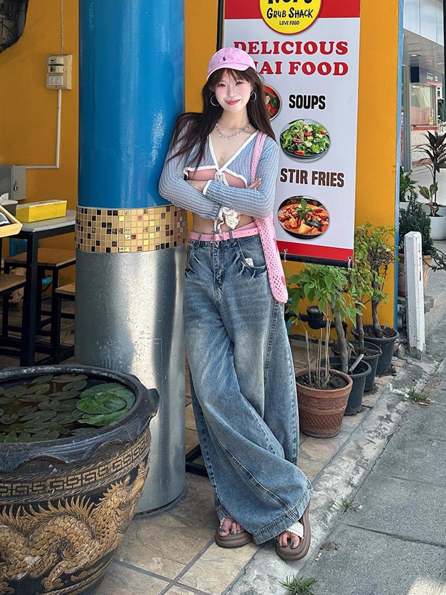 아메리칸 거리 디자인 센스 넓은 다리 청바지 여성 봄 가을 새로운 개성 하이웨이스트 루즈핏 바닥 청소 청바지 트렌디 상세 이미지 4
