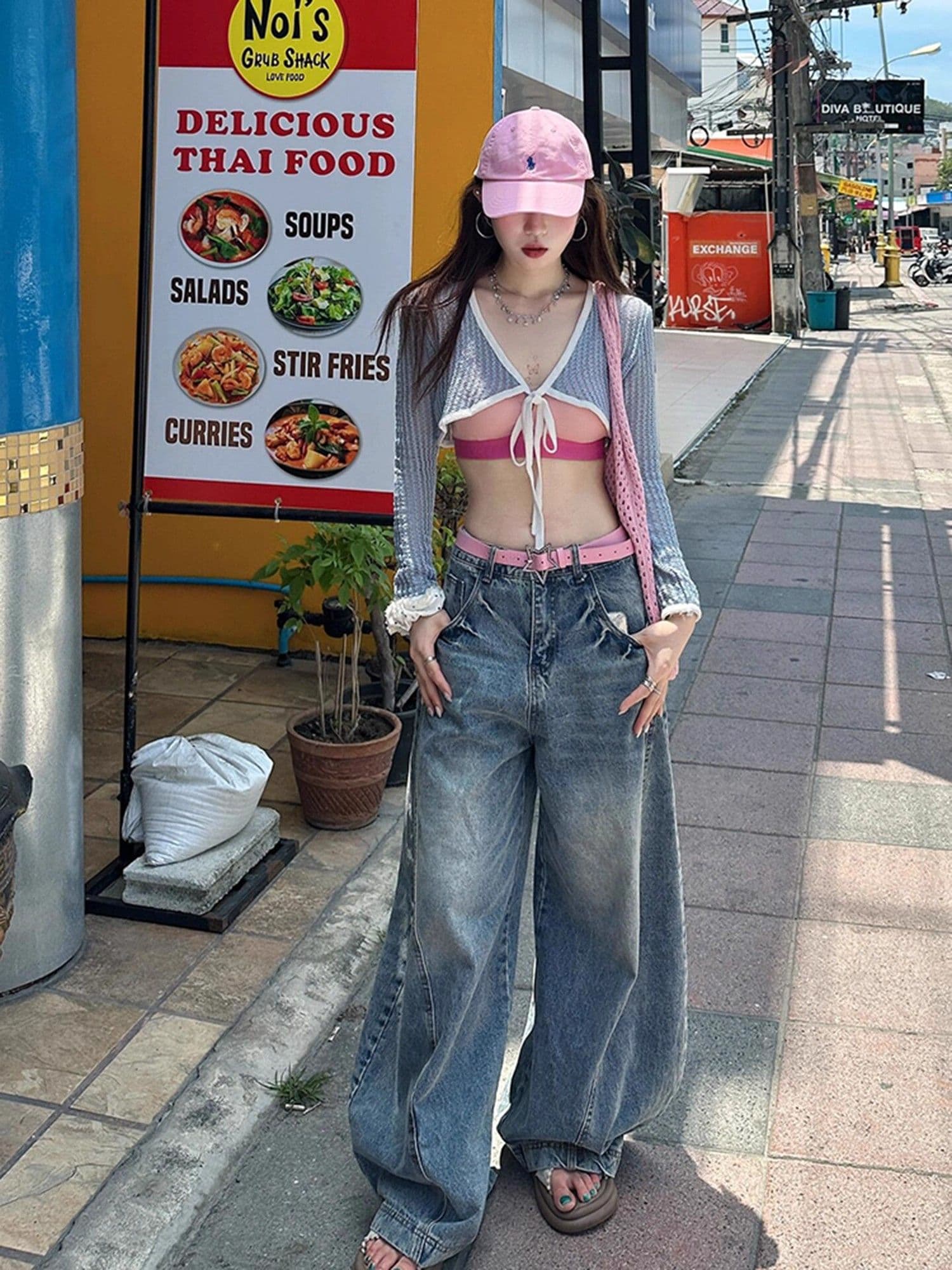 아메리칸 거리 디자인 센스 넓은 다리 청바지 여성 봄 가을 새로운 개성 하이웨이스트 루즈핏 바닥 청소 청바지 트렌디 상세 이미지 6