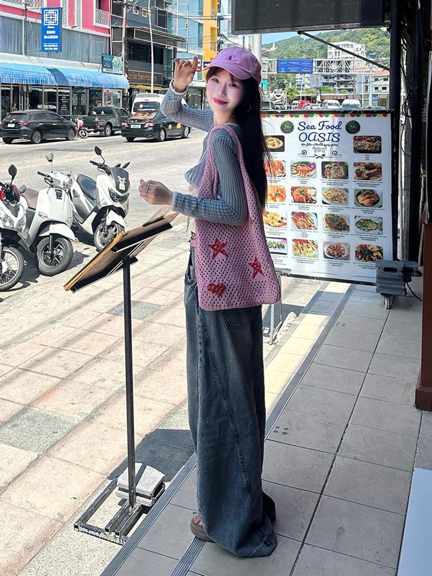 아메리칸 거리 디자인 센스 넓은 다리 청바지 여성 봄 가을 새로운 개성 하이웨이스트 루즈핏 바닥 청소 청바지 트렌디 상세 이미지 7