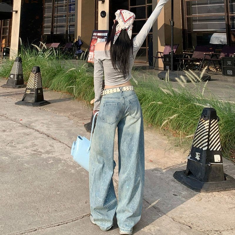 디자인 센스 출퇴근 개성 캐주얼 넓은 다리 청바지 여성 봄 가을 새로운 ins 패션 높음 거리 바닥 청소 청바지 상세 이미지 10