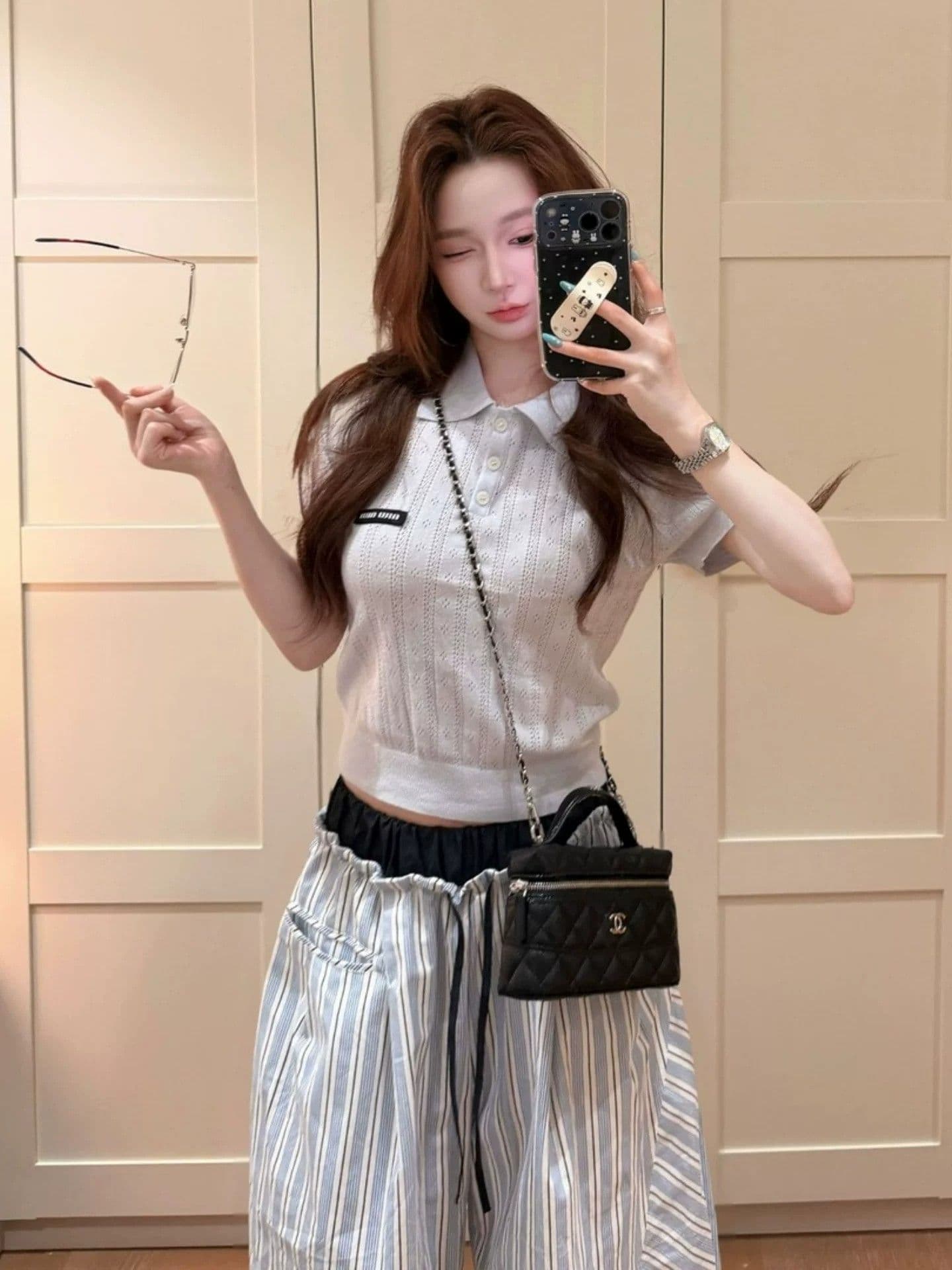 2026 새로운 패치워크 여름 느슨함 센스 펌프 로프 파란색 스트라이프 바지 스트레이트 롱 바지 캐주얼 바지 여성 와이드 레그 팬츠 이미지 2