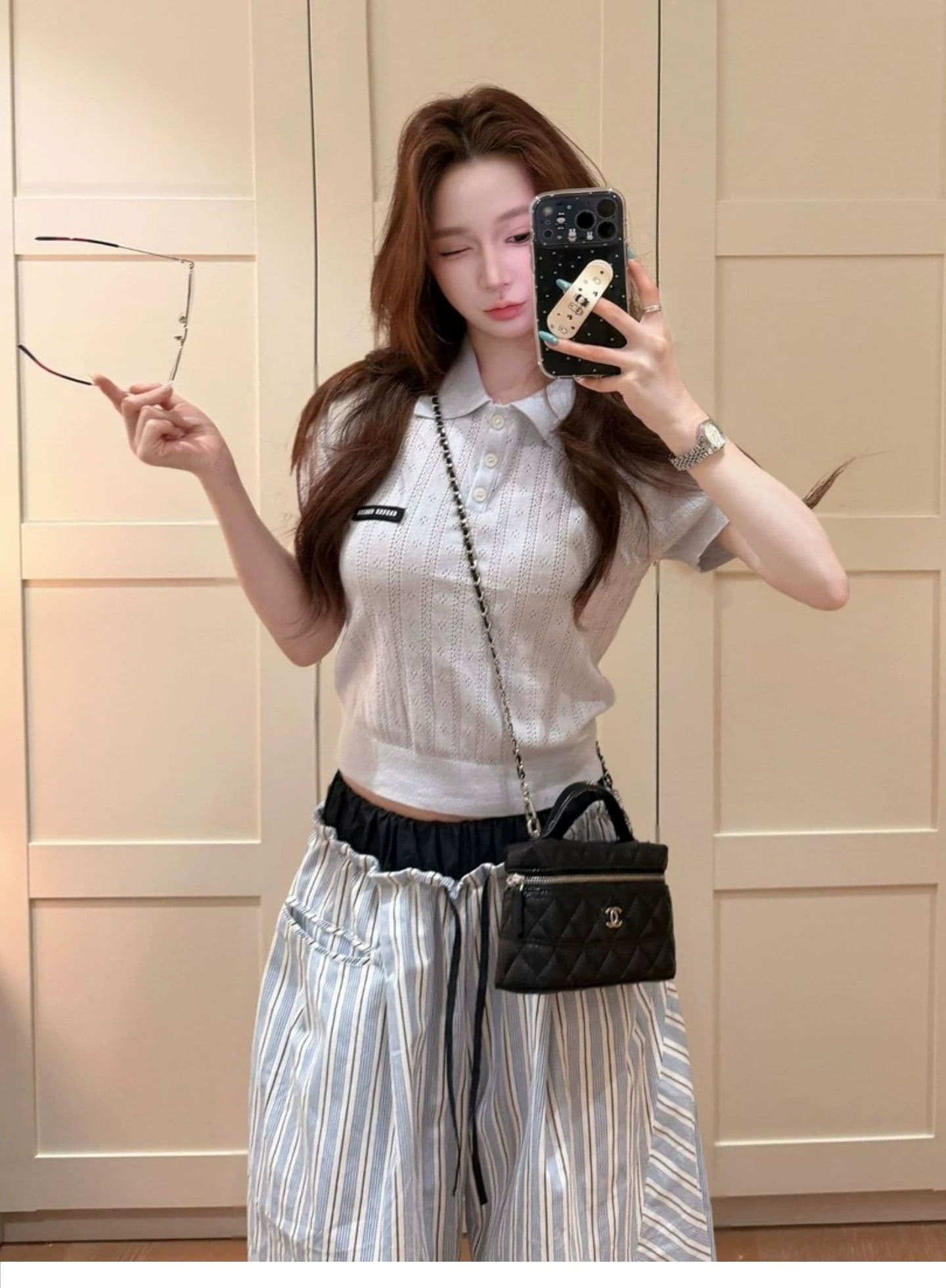 2026 새로운 패치워크 여름 느슨함 센스 펌프 로프 파란색 스트라이프 바지 스트레이트 롱 바지 캐주얼 바지 여성 와이드 레그 팬츠 상세 이미지 3