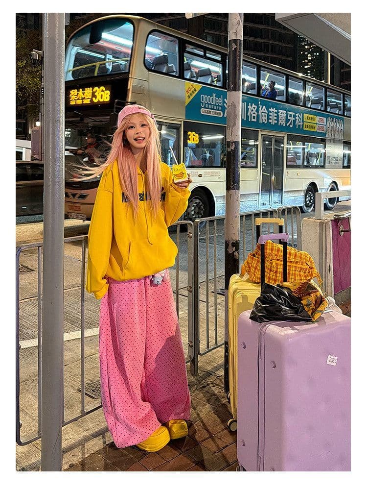3 차원 허리 머리 루즈핏 느긋한 느슨함 센스 웃음 하 재즈 댄스 운동 바지 핫걸 핑크색 도트 무늬 프린트 웨이 바지 상세 이미지 8