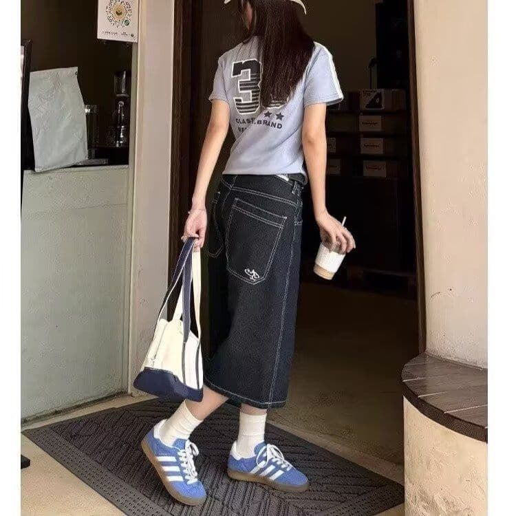 아메리칸 레트로 수 있습니다. 조정 버클 어두운 색 청바지 남녀 같은 단락 여름 새로운 루즈핏 스트레이트 넓은 다리 7부 바지 이미지 2