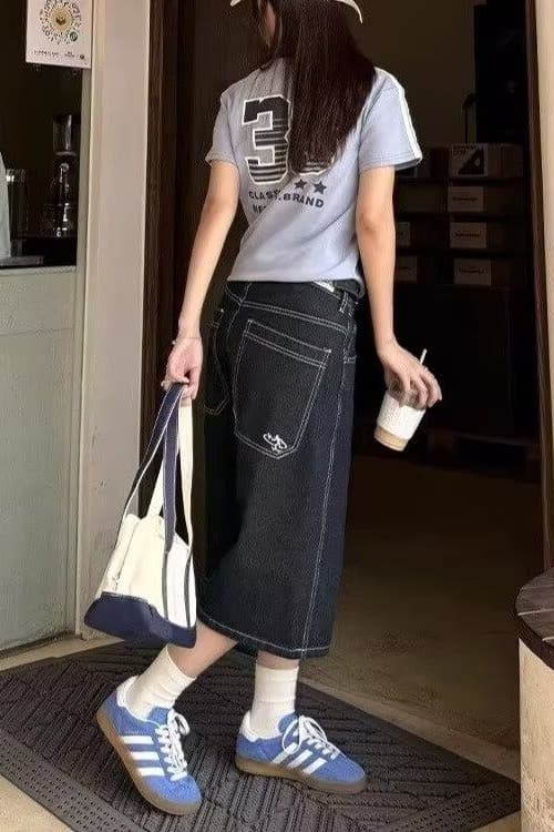 아메리칸 레트로 수 있습니다. 조정 버클 어두운 색 청바지 남녀 같은 단락 여름 새로운 루즈핏 스트레이트 넓은 다리 7부 바지 이미지 6