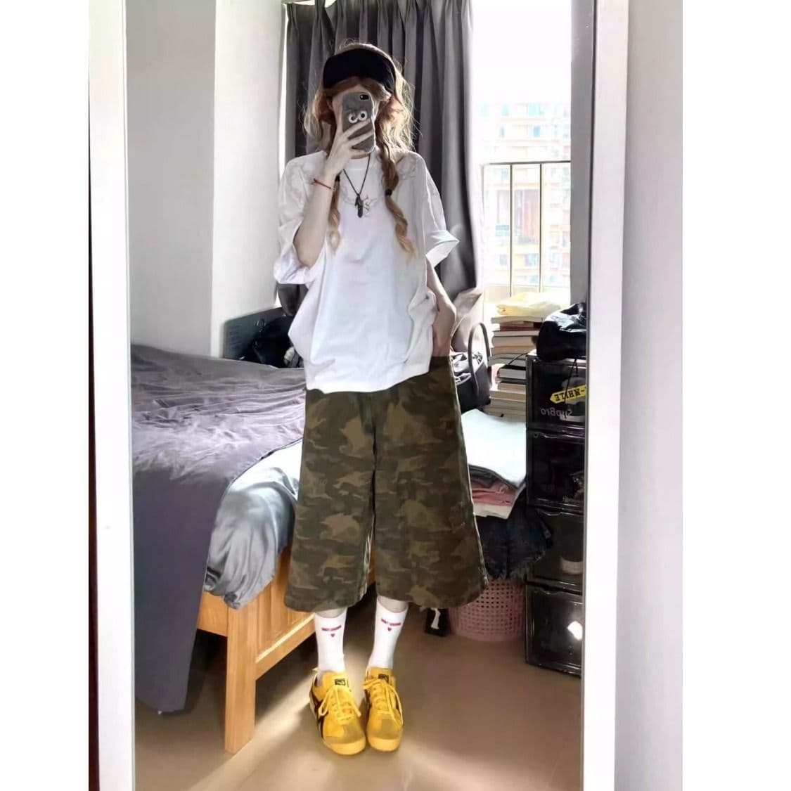 플랫 허리 하프 밴딩 일본식 품격 카모플라주 7부 바지 문예 미니멀리즘 트렌드 느긋한 새로운 패션 하라주쿠 이미지 4
