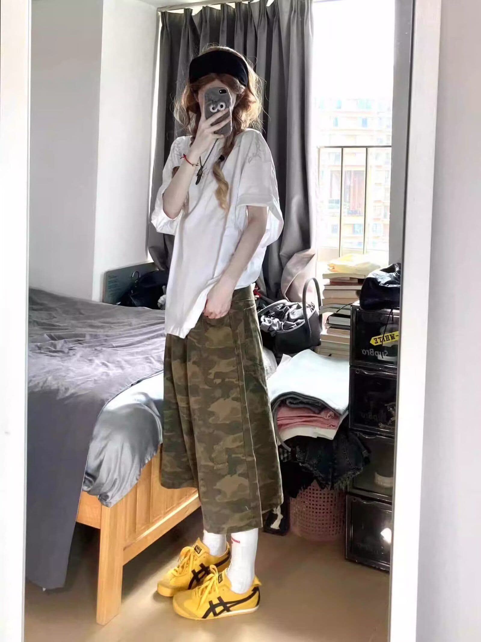 플랫 허리 하프 밴딩 일본식 품격 카모플라주 7부 바지 문예 미니멀리즘 트렌드 느긋한 새로운 패션 하라주쿠 상세 이미지 5