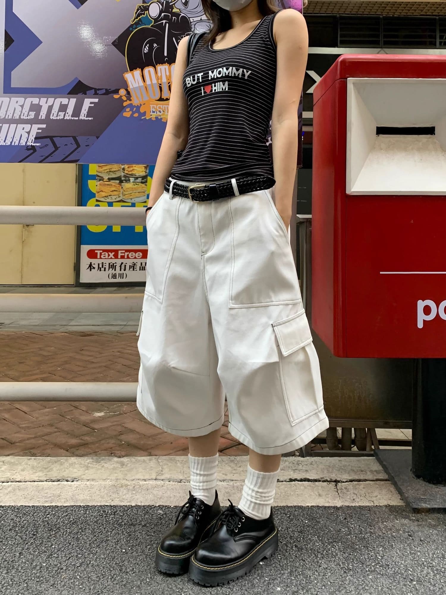 아메리칸 레트로 빅 포켓 워크웨어 반바지 여성 여름 높음 거리 조수 브랜드 루즈핏 캐주얼 스트레이트 넓은 다리 7부 바지 상세 이미지 9