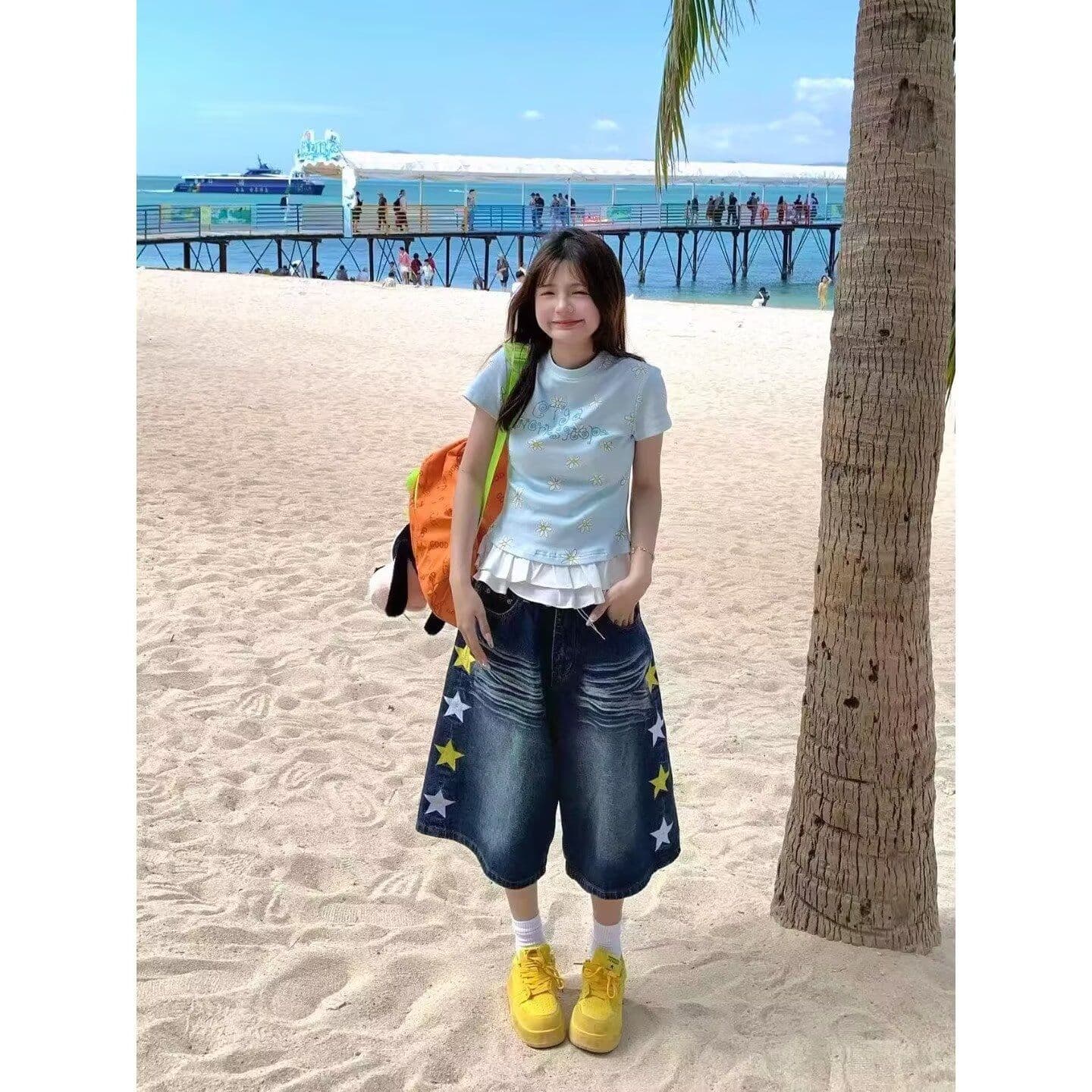 아메리칸 레트로 워싱 마 오래된 청바지 남녀 여름 새로운 루즈핏 스트레이트 와이드 레그 팬츠 캐주얼 7부 바지 트렌디 이미지 3