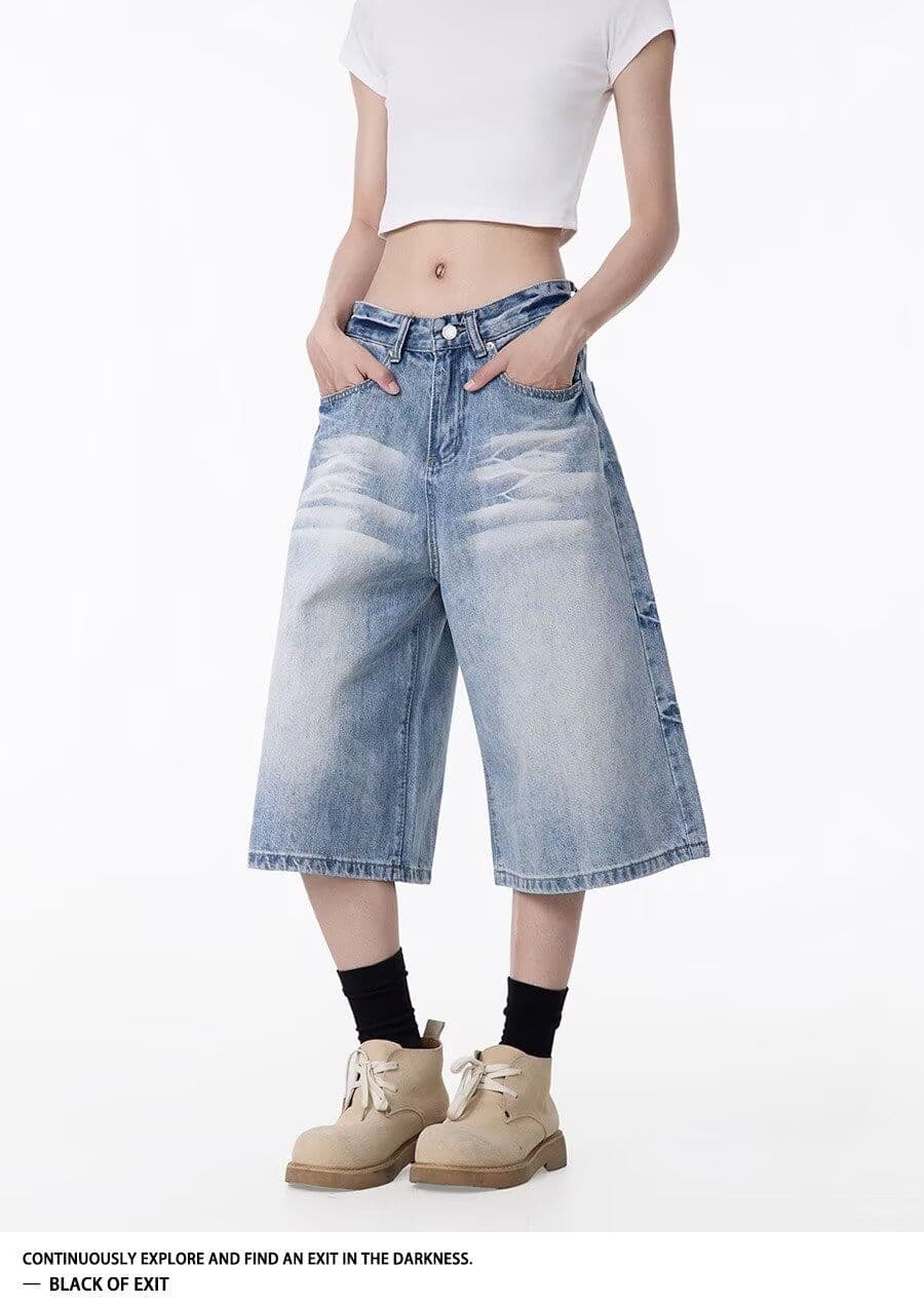 새로운 아메리칸 조수 브랜드 마 오래된 청바지 운동 캐주얼 루즈핏 7부 바지 높음 거리 다용도 작은 대중 반바지 패션 상세 이미지 8