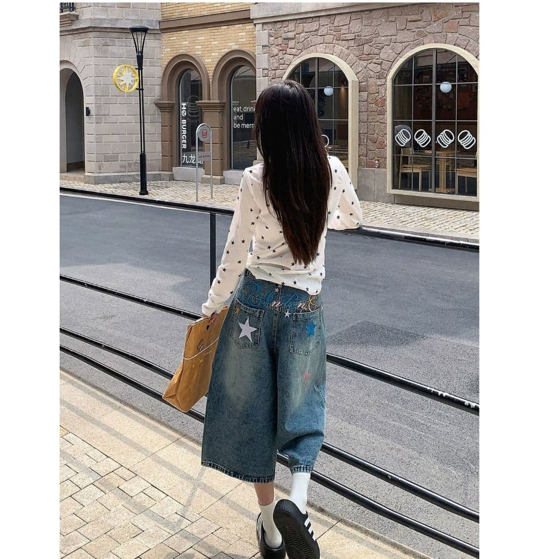 아메리칸 레트로 하이웨이스트 넓은 다리 데님 7부 바지 여성 여름 새로운 루즈핏 슬림해 보이는 워싱 스트레이트 바지 이미지 5