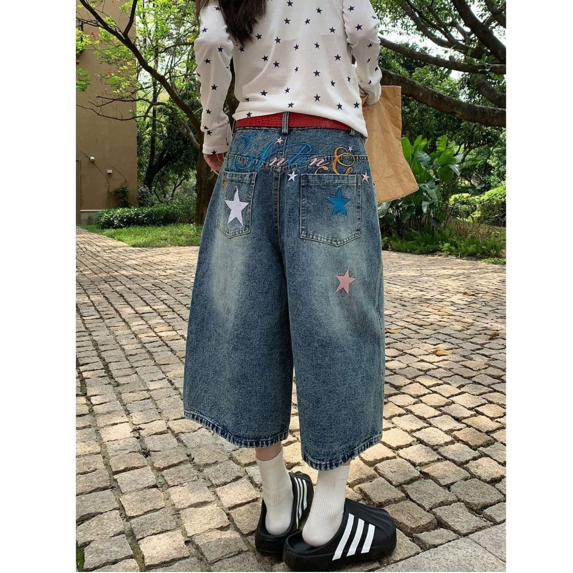 아메리칸 레트로 하이웨이스트 넓은 다리 데님 7부 바지 여성 여름 새로운 루즈핏 슬림해 보이는 워싱 스트레이트 바지 이미지 4